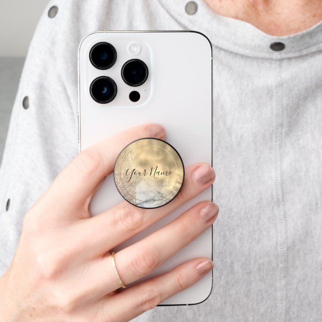 Trendy Gold and Marble | Custom Script Name PopSocket (Hand)
