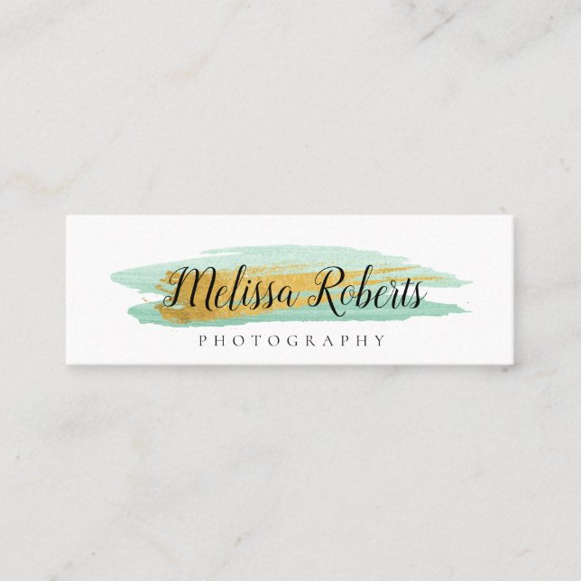 trendy gold and mint green business card (Front)