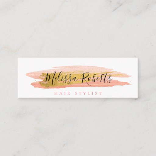 Customizable trendy gold and pink hair stylist business card