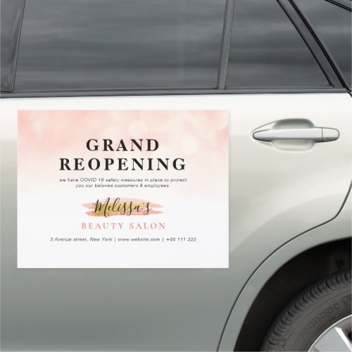 trendy gold and pink salon covid reopening car magnet