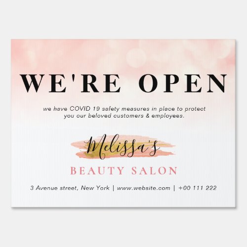 trendy gold and pink salon reopening Yard Sign