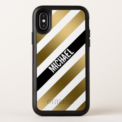 Trendy Gold And White Black Stripes OtterBox Symmetry iPhone X Case