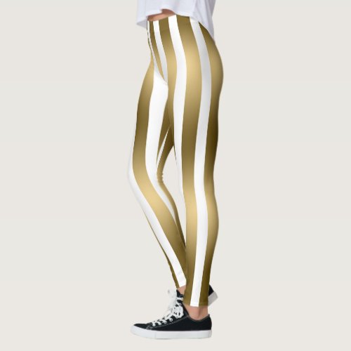 Trendy Gold And White Vertical Stripes Leggings