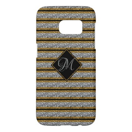 Trendy Gold Argentic Black Glitter Monogrammed Samsung Galaxy S7 Case