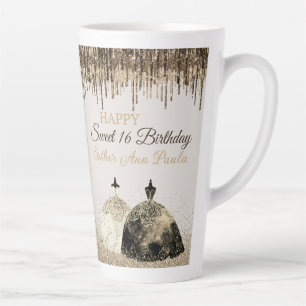 Trendy Gold Ball Gown Happy Sweet 16 Birthday Latte Mug