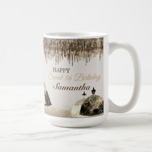 Trendy Gold Ball Gown Sweet 16 Birthday Drips Coffee Mug