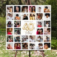 Trendy Gold Balloons Photo Collage 40th Birthday