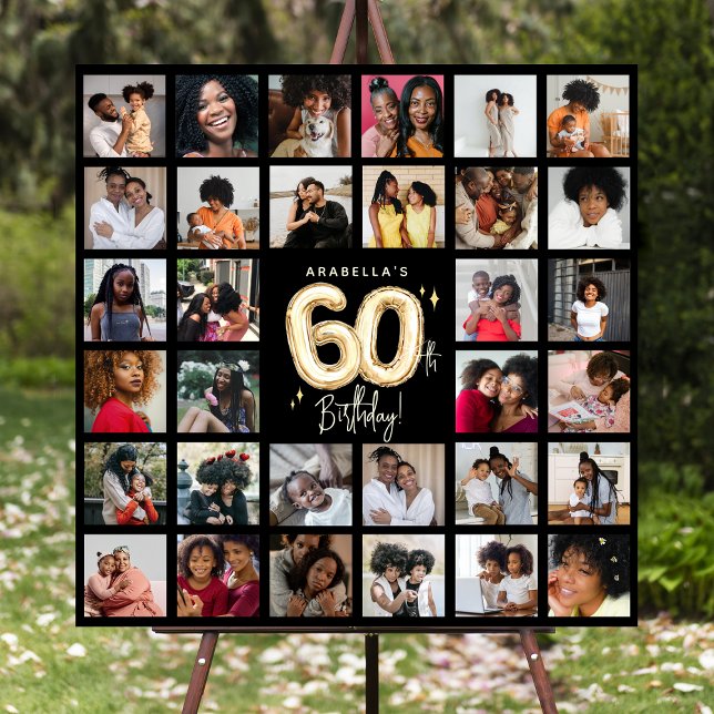Trendy Gold Balloons Photo Collage 60th Birthday Foam Board (Creator Uploaded)
