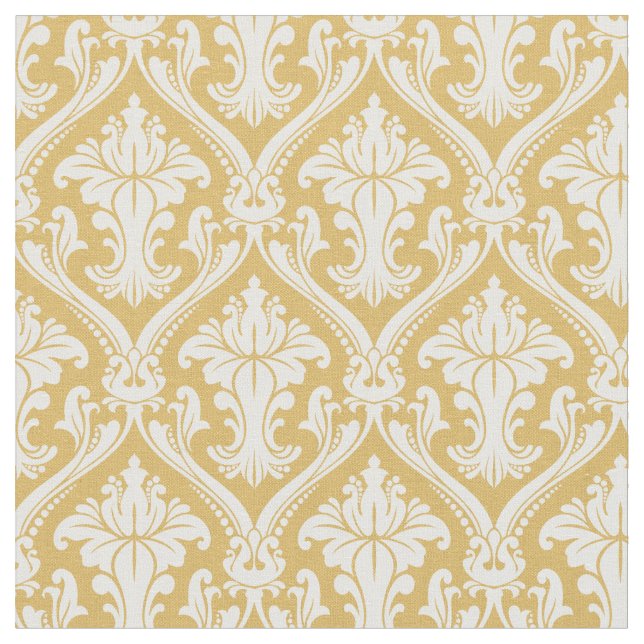 Trendy Gold Baroque Damask Pattern Fabric (Close Up)