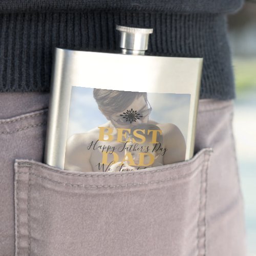 Trendy Gold Best Dad Ever Father Day Photo Classic Flask