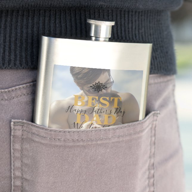 Trendy Gold Best Dad Ever Father Day Photo Classic Flask (In Situ)