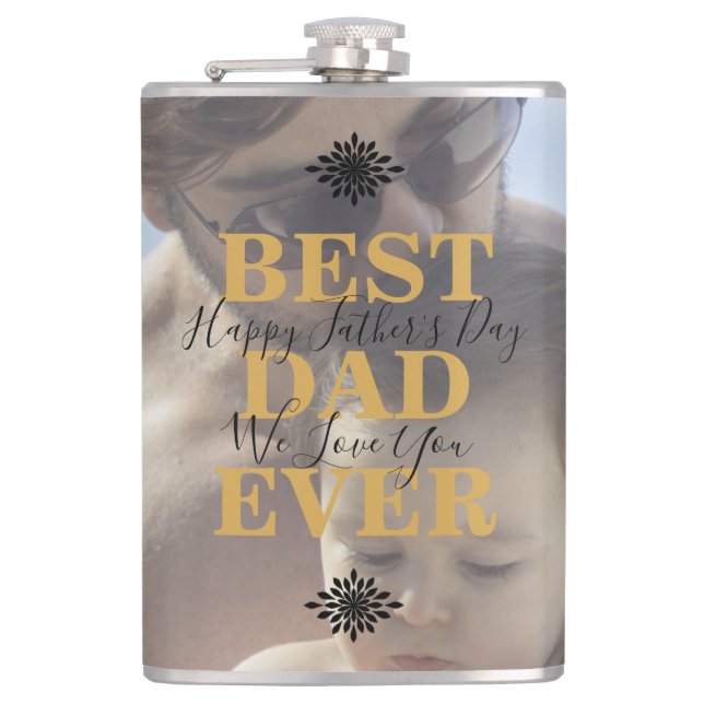 Trendy Gold Best Dad Ever Father's Day Photo Flask (Front)