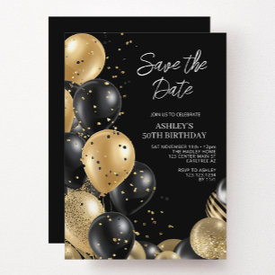 Trendy Gold Black 50th Birthday Invitation
