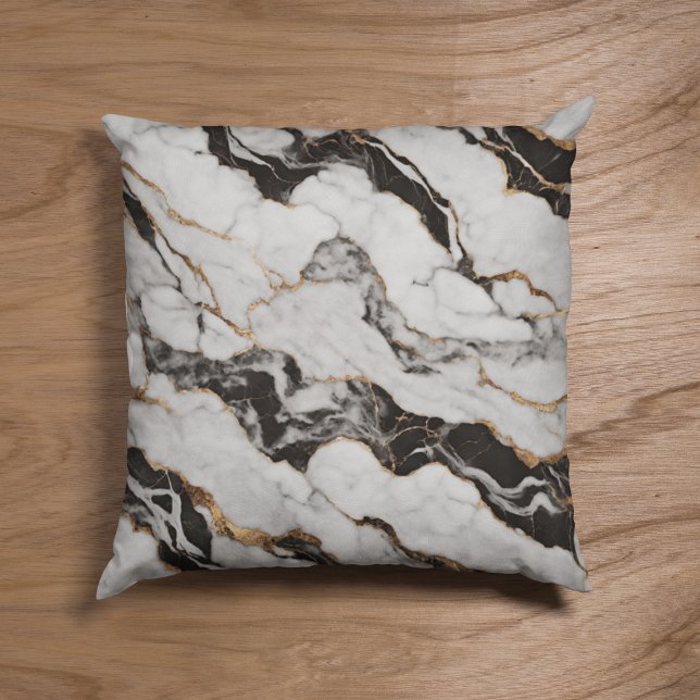 Trendy Gold Black and White Marble Throw Pillow (Creator Uploaded)