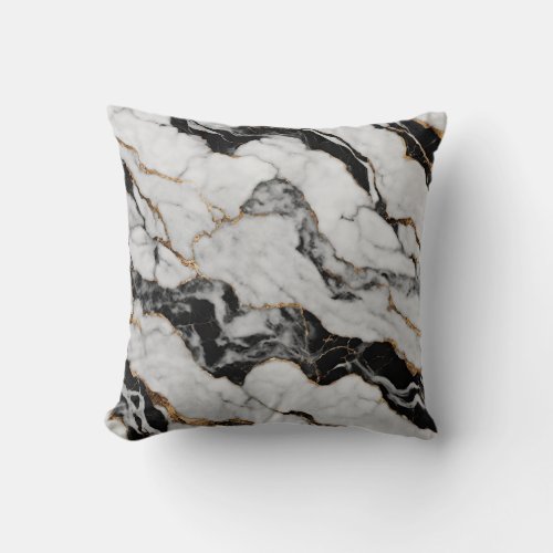 Trendy Gold Black and White Marble Throw Pillow