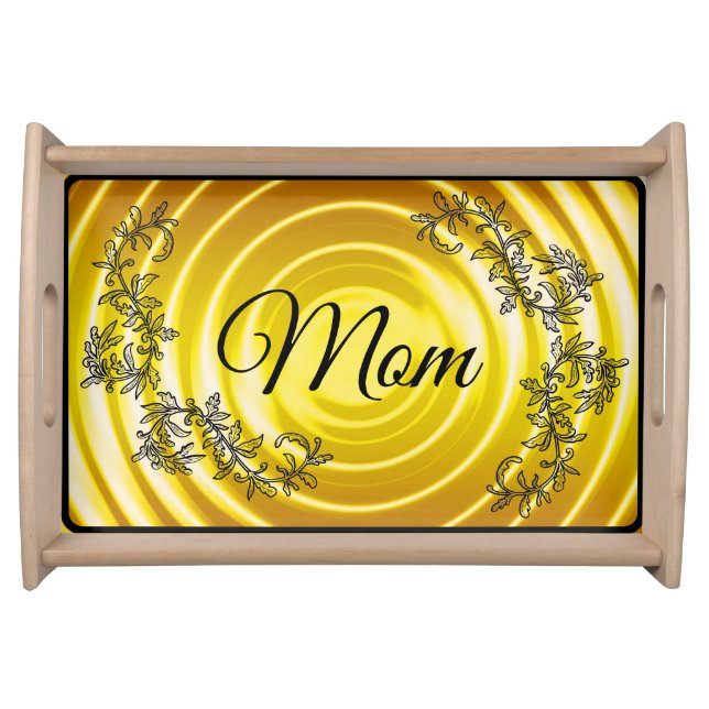Trendy Gold & Black Floral Keepsake Girly Mom  Serving Tray (Front)