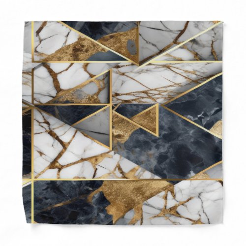 Trendy Gold Black Geometric Marble Pattern Bandana