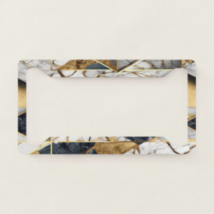 Trendy Gold Black Geometric Marble Pattern License Plate Frame