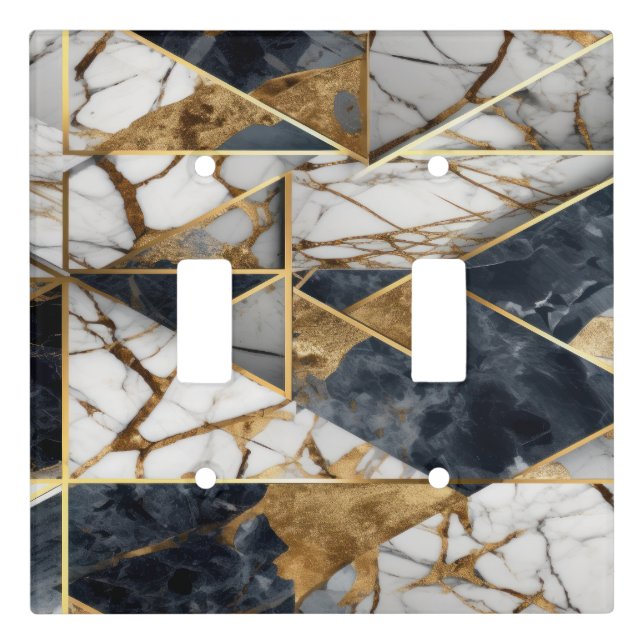 Trendy Gold Black Geometric Marble Pattern Light Switch Cover (Front)
