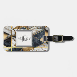 Trendy Gold Black Geometric Marble Pattern Luggage Tag