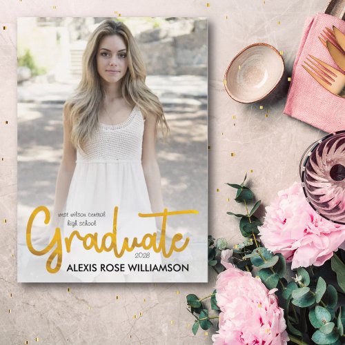 Trendy Gold Black Photo Graduation Announcement