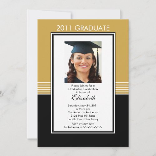 Trendy Gold  Black Photo Graduation Invitation