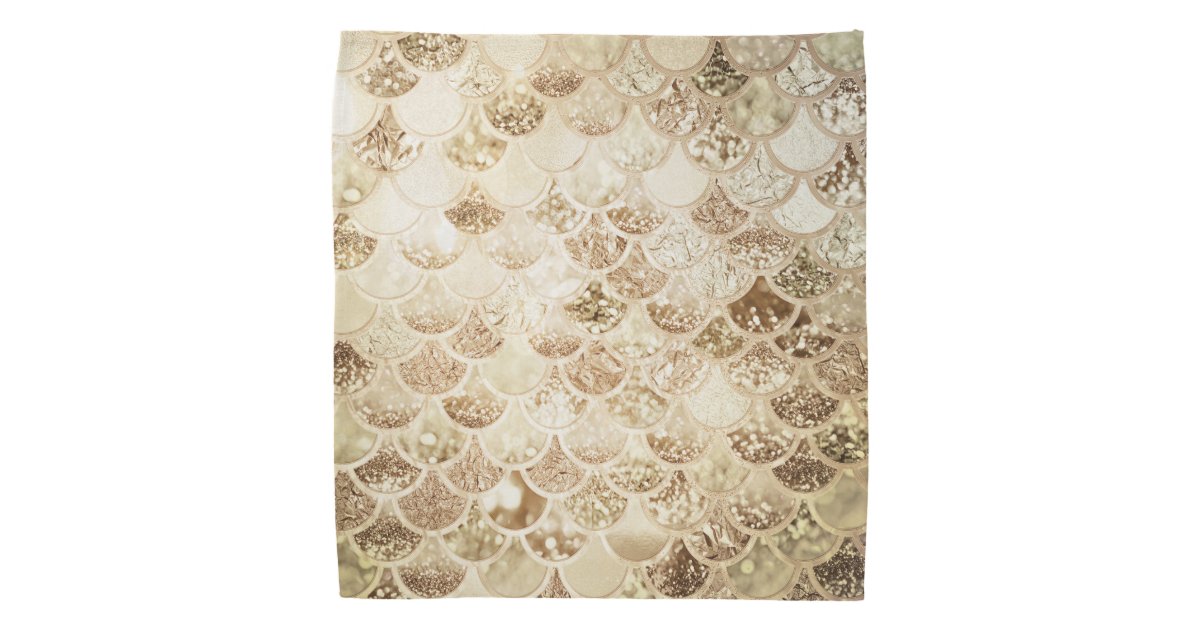 Trendy Gold Blush Ombre Glitter Mermaid Fish Scale Bandana
