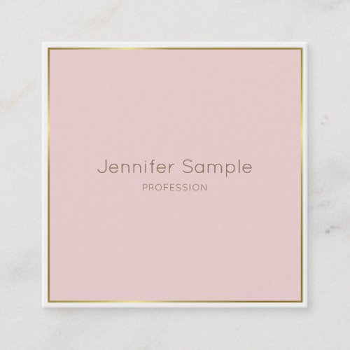 Trendy Gold Blush Pink White Modern Elegant Luxury Square Business Card