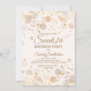 Trendy Gold Bokeh on Creamy White Sweet 16 Invitation