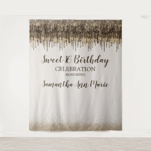 Trendy Gold Brown Glam Drips Sweet 16 Birthday Tapestry