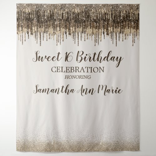 Trendy Gold Brown Glam Drips Sweet 16 Birthday Tapestry