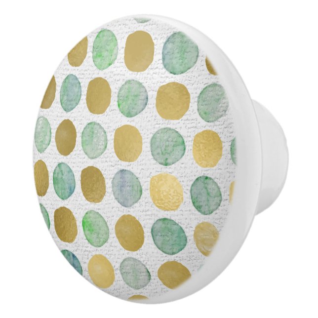 Trendy Gold Brown & Teal Dots Dresser Ceramic Knob (Right)