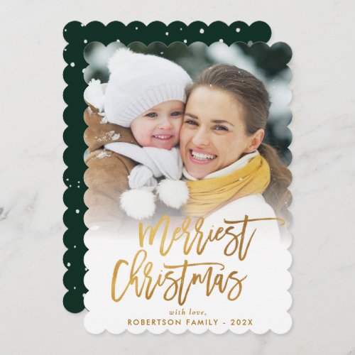 Trendy gold brush lettering merriest Christmas  Holiday Card