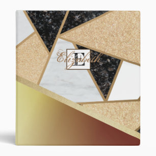 Trendy Gold Brush Stroke,Geometric Marble,Monogram 3 Ring Binder