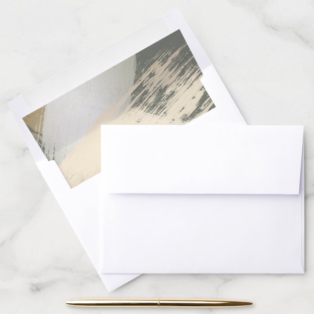 Trendy Gold Brush Strokes on Spruce Green Envelope Liner (Desk)