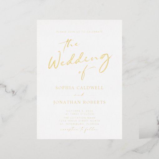 Trendy Gold Calligraphy Script Wedding Foil Invitation Zazzle