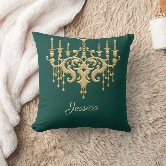 Trendy Gold Chandelier Monogrammed Throw Pillow (Blanket)