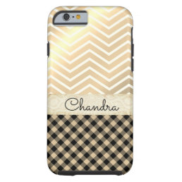 Trendy Gold Chevron Gingham Lacy Personalized  Tough iPhone 6 Case