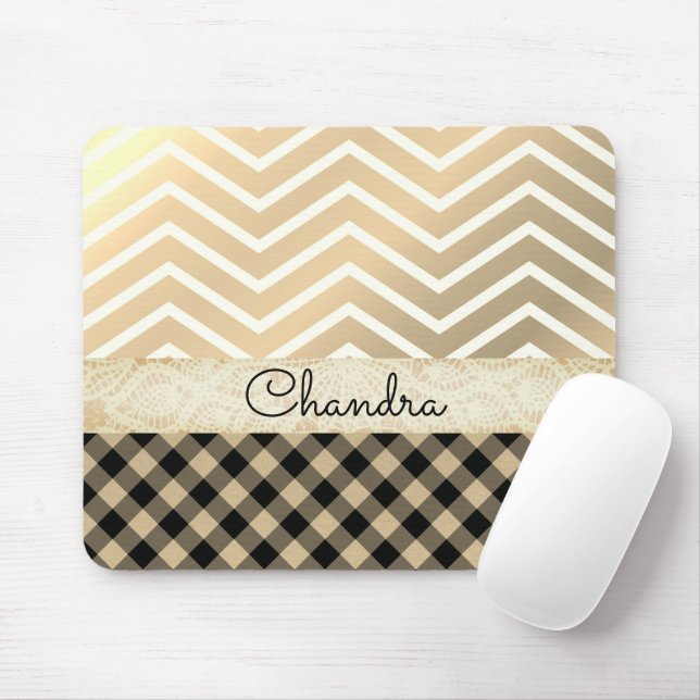 Trendy Gold Chevron Gingham         Mouse Pad (With Mouse)