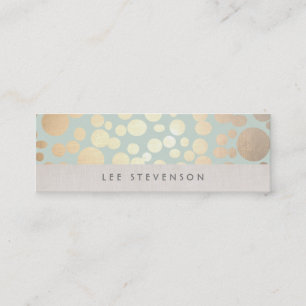 Trendy Gold Circles Pale Turquoise Linen Look Mini Business Card