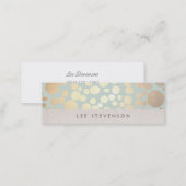Trendy Gold Circles Pale Turquoise Linen Look Mini Business Card (Front/Back)