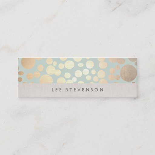 Customizable Trendy Gold Circles Pale Turquoise Linen Look Business Card Templates