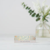 Trendy Gold Circles Pale Turquoise Linen Look Mini Business Card (Standing Front)