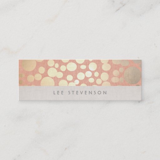 Customizable Trendy Gold Circles Peach Linen Look Business Card