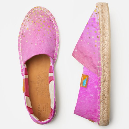 Trendy gold confetti dots pink watercolor abstract espadrilles