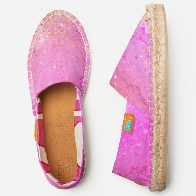 Trendy gold confetti dots pink watercolor abstract espadrilles (Side)