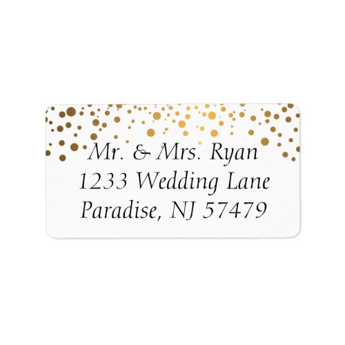 Trendy Gold Confetti Dots  White Background Label