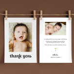 Trendy Gold cross Modern 2 Baby Photos Baptism Thank You Card<br><div class="desc">Express your gratitude in style with our Trendy Gold Cross Modern 2 Baby Photos Baptism Thank You Card. This chic and personalized card combines the joy of your little one's baptism with a trendy design, making it the perfect way to thank friends and family for their love and support during...</div>