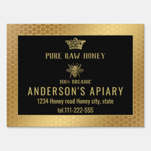 Trendy Gold crown honey bee apiary Sign