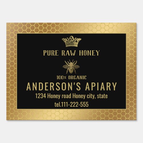 Trendy Gold crown honey bee apiary  Sign